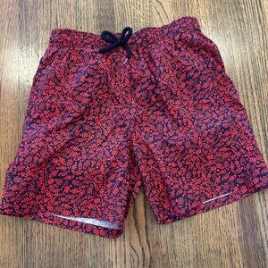Red and Black Leaf Print Vilbrequin Swim Shorts